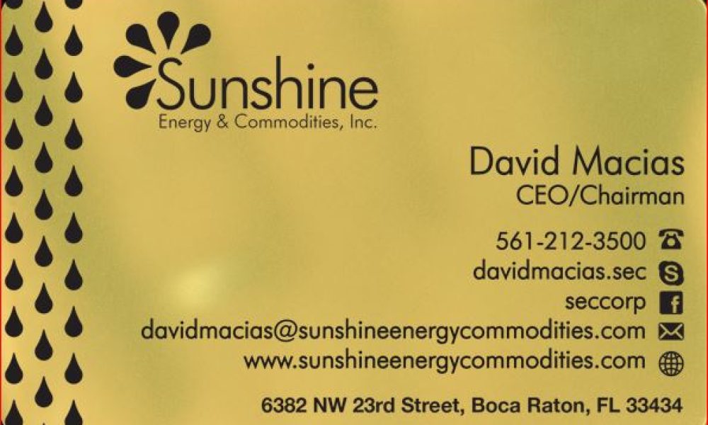 Sunshine Energy &amp; Commodities, Inc.